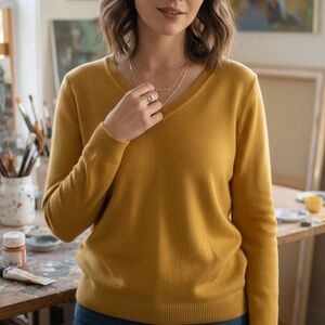 mySTYLE Mustard Yellow V-Neck Knit Sweater Light Academia Minimalist